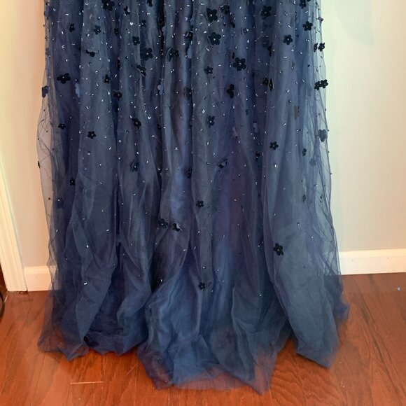 Mac Duggal 68440 Women's Floral Applique Long Sleeve a Line Gown Sz 20W Midnight - Picture 5 of 13